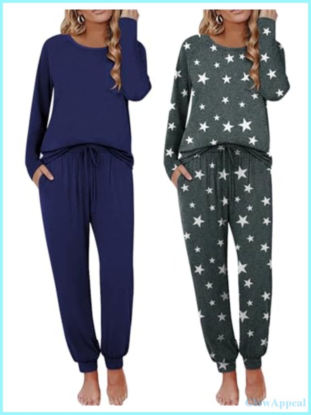 Women's 2 Pack Long Sleeve Pajama Sets Soft Comfy Lounge Sleepwear Jogger